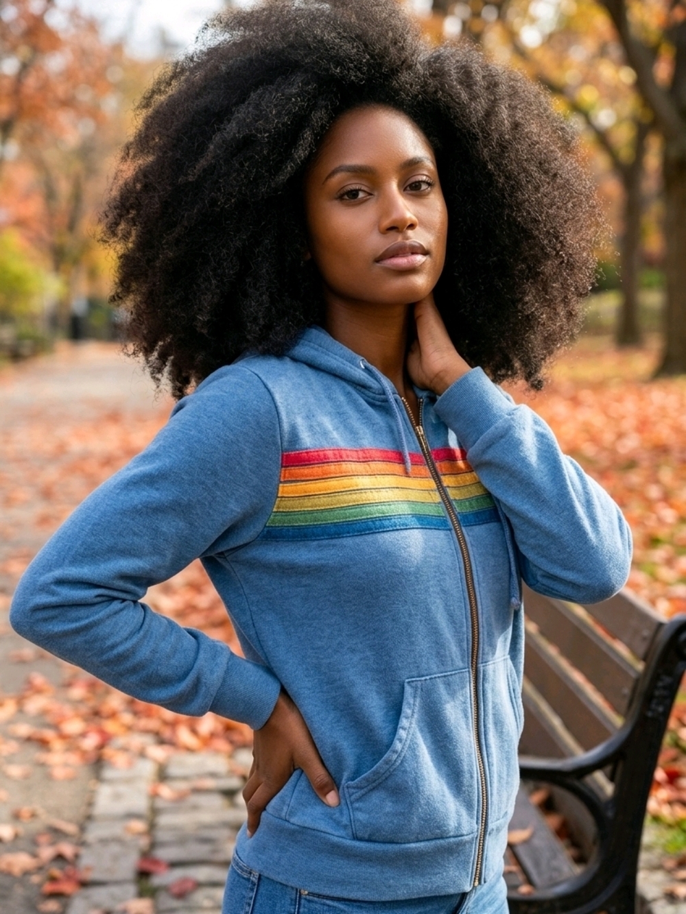 Aviator Nation Blue Zip Hoodie with Rainbow Chest Stripe